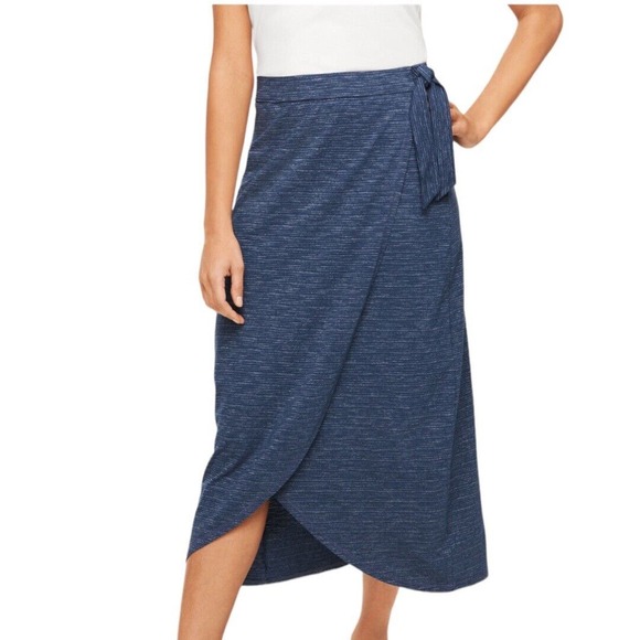 Talbots Skirt Womens Small Blue Stripe Tulip Hem Midi Wrap Front Side Tie Preppy - Picture 7 of 7